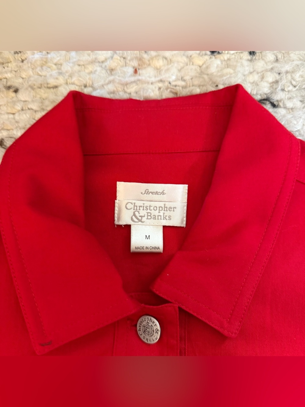 Christopher & Banks Red Cotton 3/4 sleeve lightweight Jacket - Picture 7 of 10